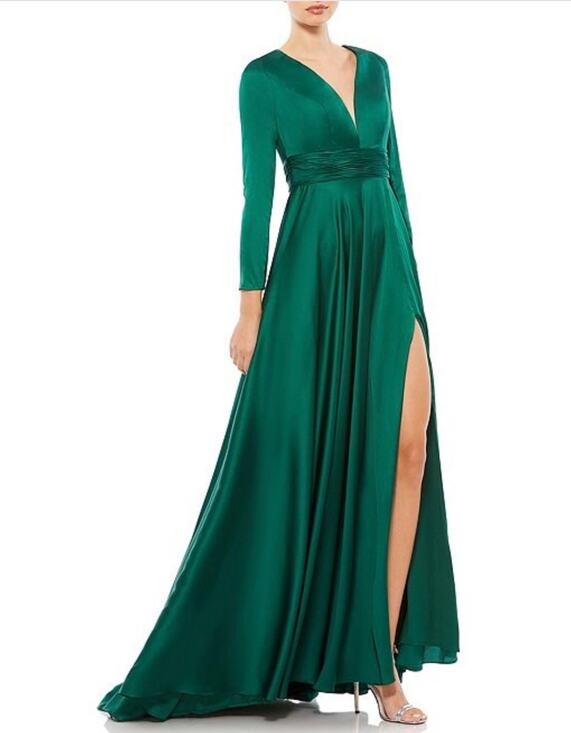 Mac Duggal Dresses & Skirts - Mac Duggal 55245 Green Evening Gown Satin Long Sleeve A-Line Formal Dress Size 2